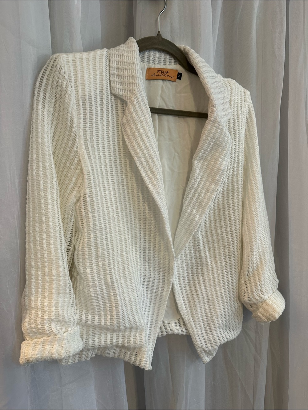 Stella Dallay White Open-Knit Blazer Sweater